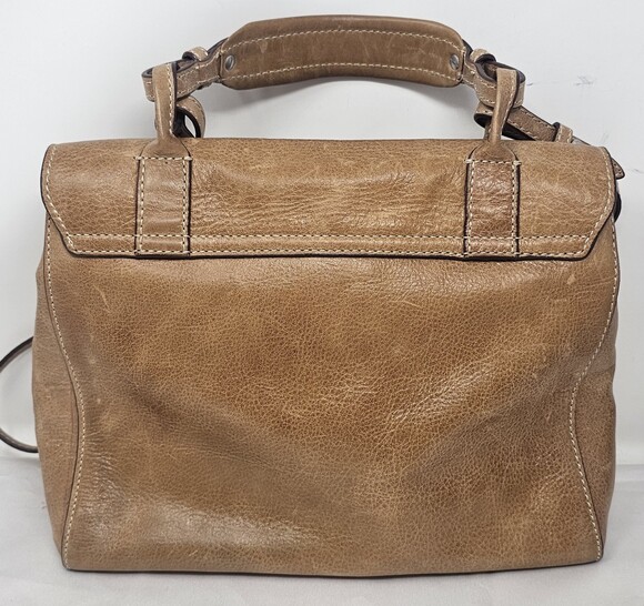 Frye Tan Distressed Leather Reed Flap Satchel Bag Purse Shoulderbag Top Handle - Picture 2 of 13